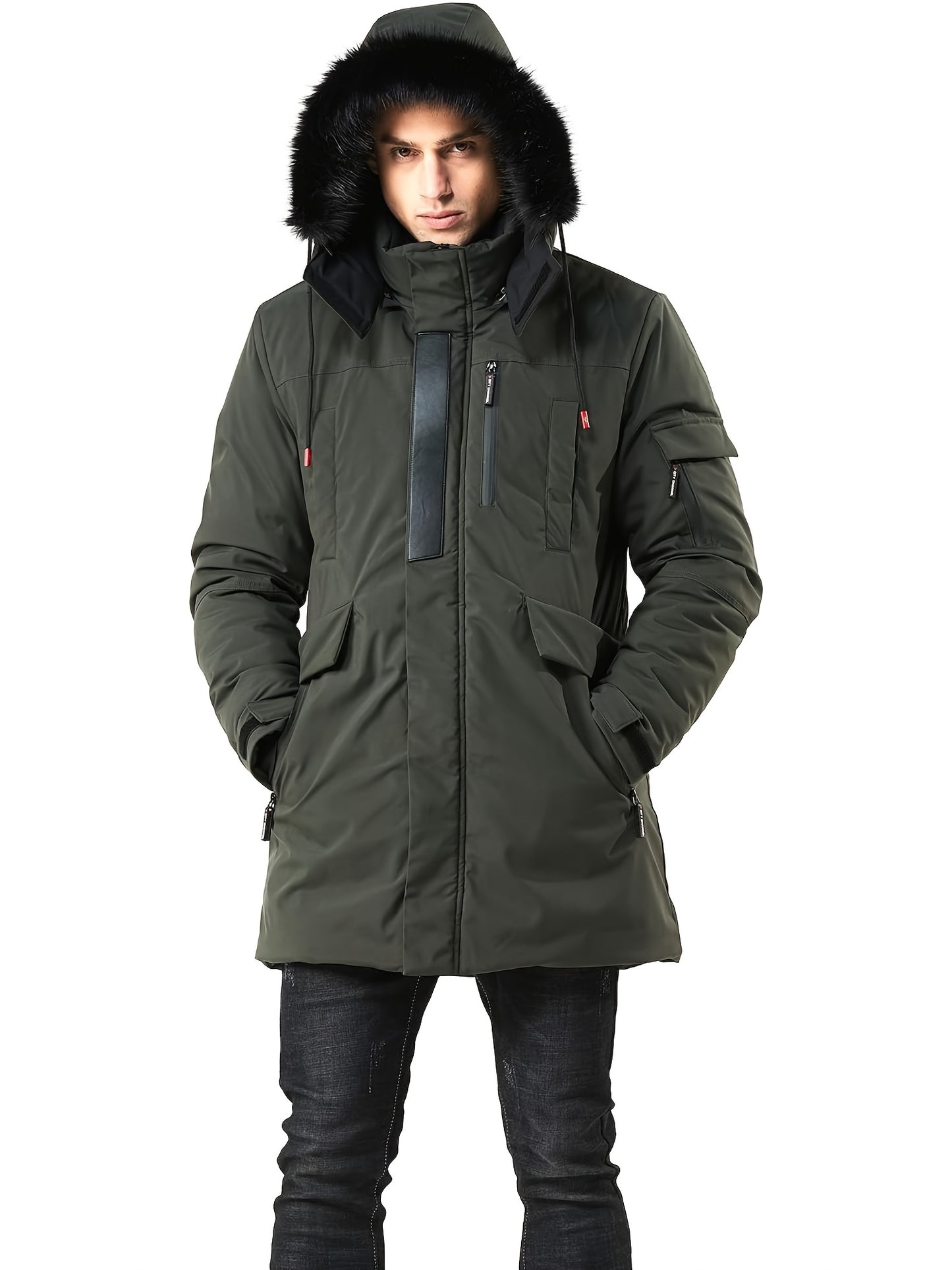 Mens Waterproof Parka Jacket - Warm Puffer Coat with Removable Faux Fur Hood - ZOOMNSTORE