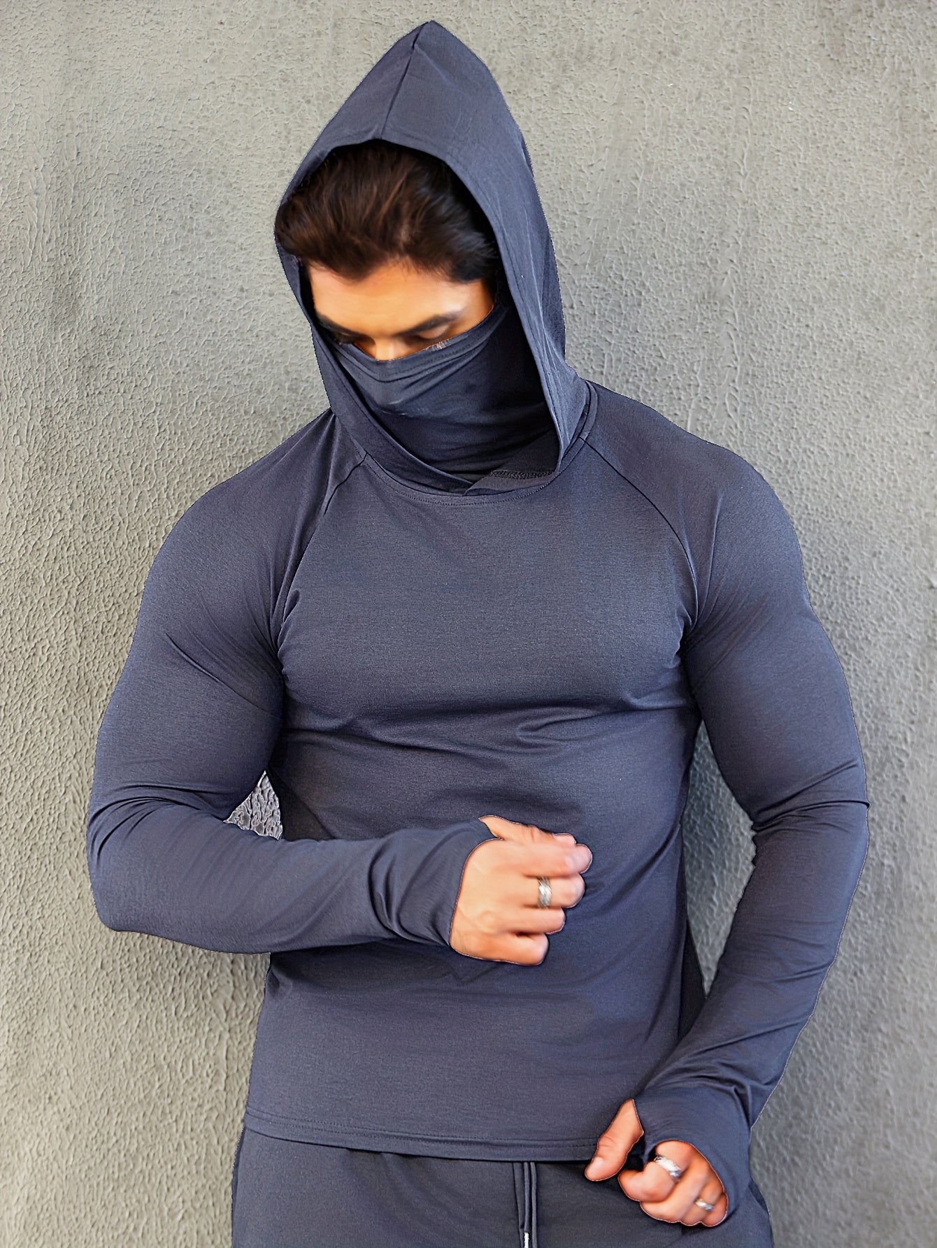 Mens Quick-Dry Fitness Hoodie with Face Mask - Compression Sweatshirt for Spring Autumn - ZOOMNSTORE