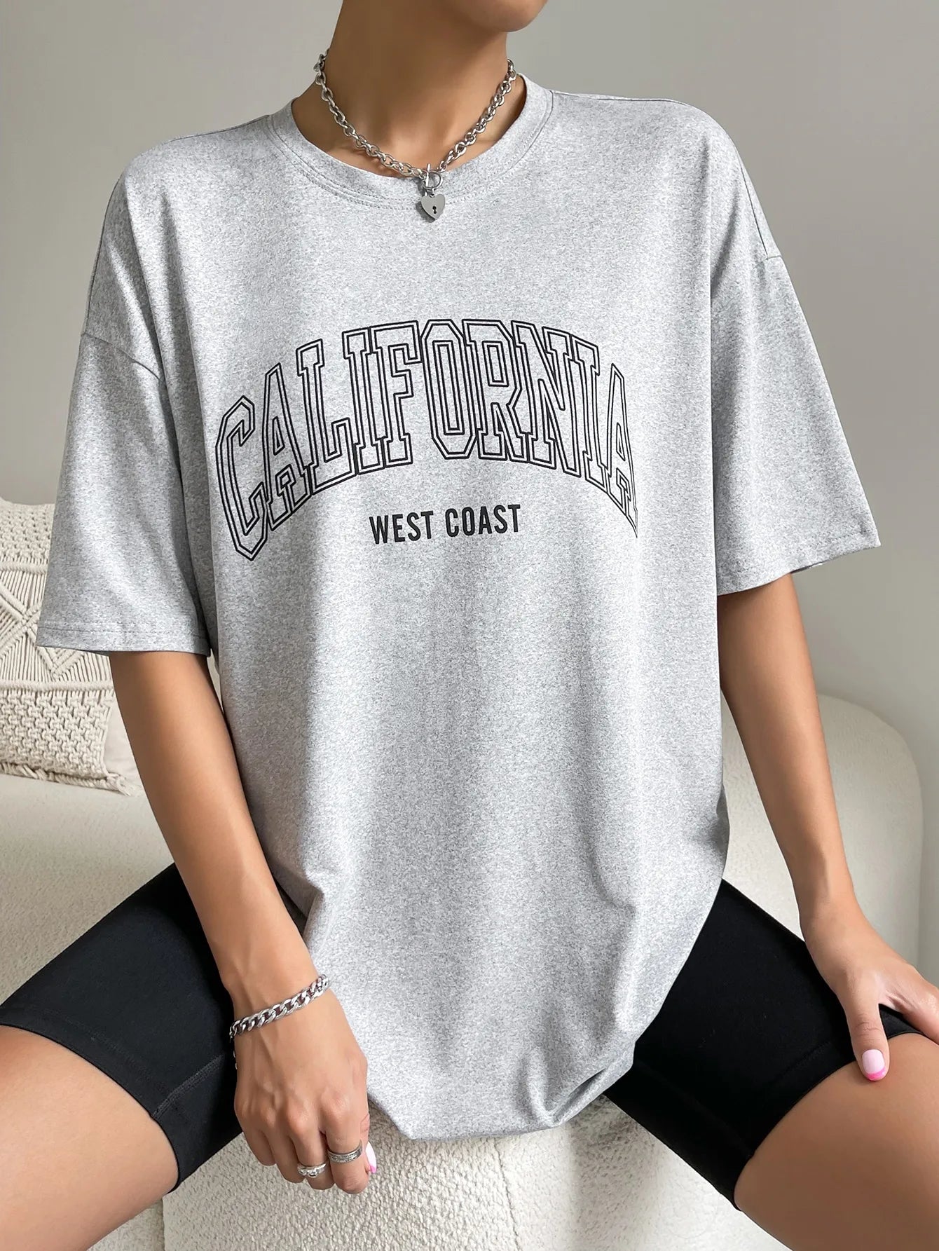 100 Cotton Oversized Womens T-Shirt - California West Coast Letter Print Tee - ZOOMNSTORE