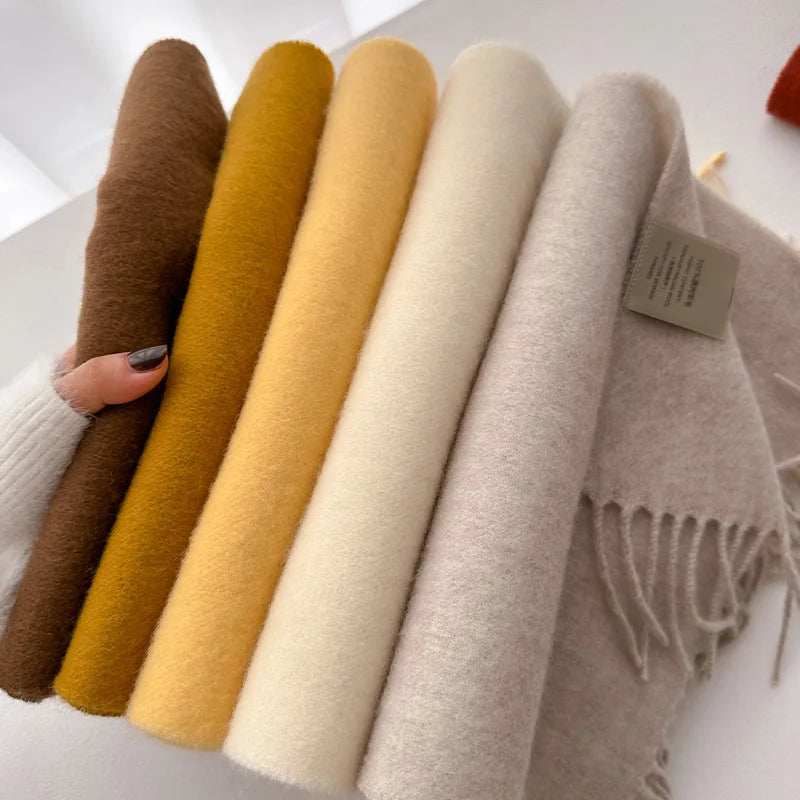 100 Wool Narrow Scarf - Solid Color Warm Winter Scarf for Men Women - ZOOMNSTORE
