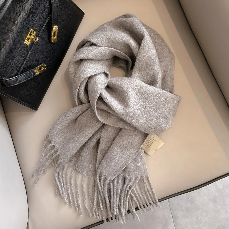 100 Wool Narrow Scarf - Solid Color Warm Winter Scarf for Men Women - ZOOMNSTORE