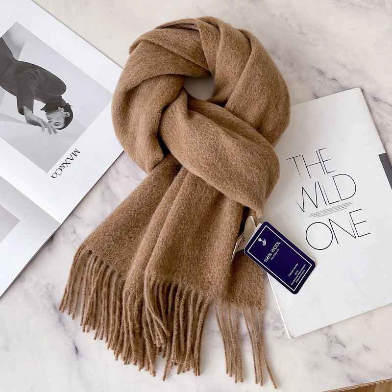 100 Wool Narrow Scarf - Solid Color Warm Winter Scarf for Men Women - ZOOMNSTORE