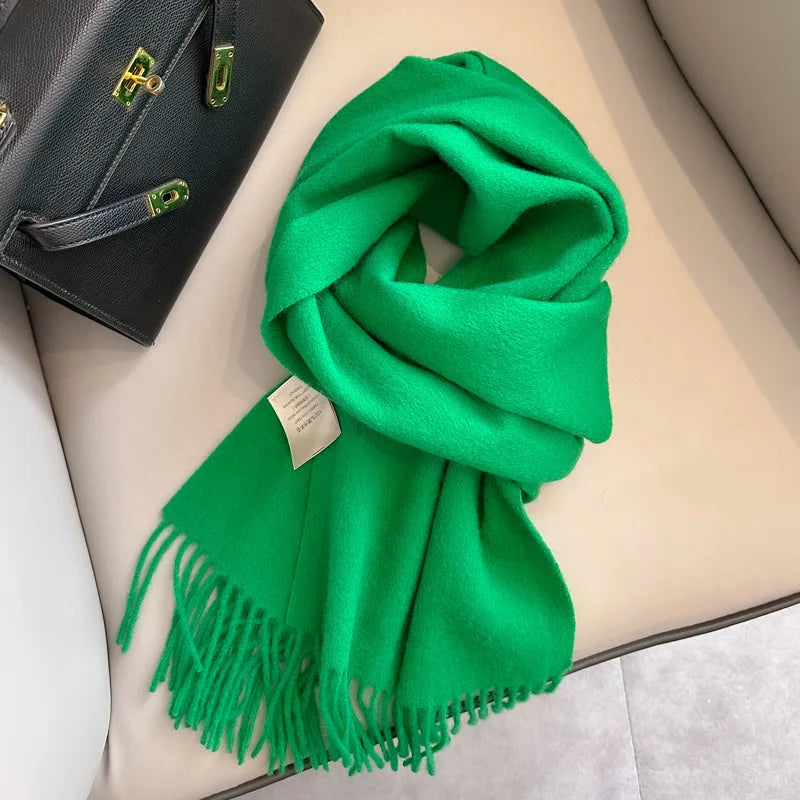 100 Wool Narrow Scarf - Solid Color Warm Winter Scarf for Men Women - ZOOMNSTORE