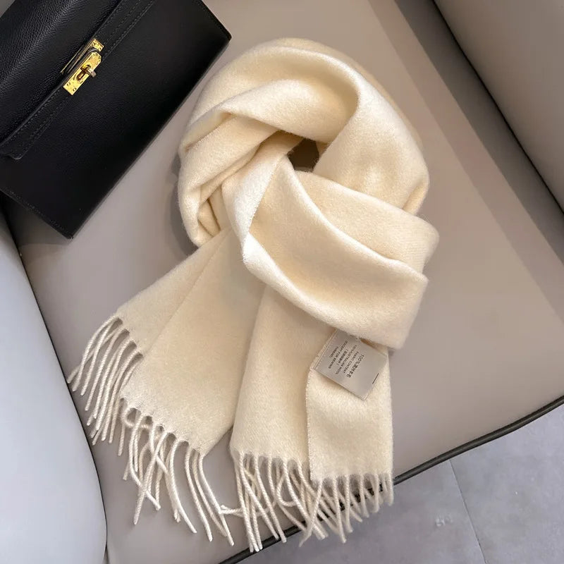 100 Wool Narrow Scarf - Solid Color Warm Winter Scarf for Men Women - ZOOMNSTORE