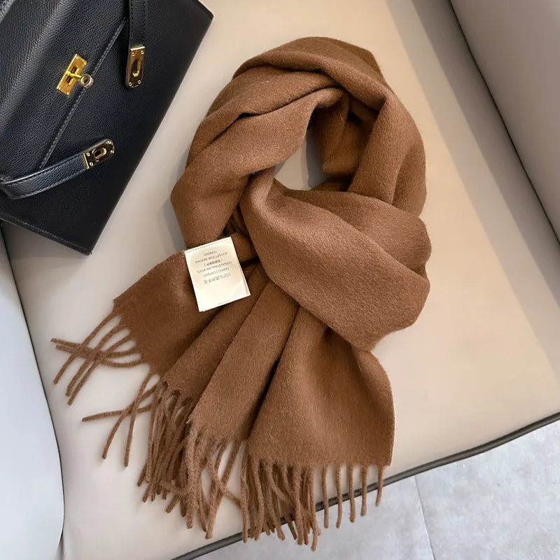 100 Wool Narrow Scarf - Solid Color Warm Winter Scarf for Men Women - ZOOMNSTORE