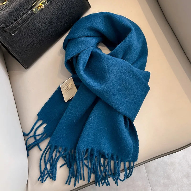 100 Wool Narrow Scarf - Solid Color Warm Winter Scarf for Men Women - ZOOMNSTORE