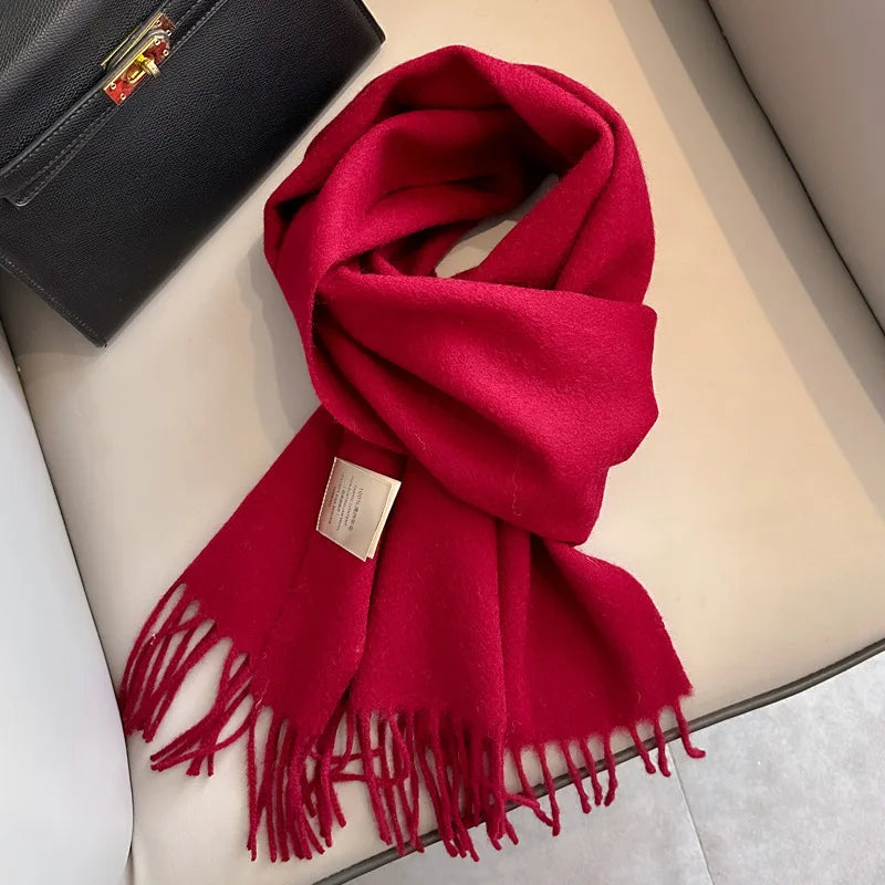 100 Wool Narrow Scarf - Solid Color Warm Winter Scarf for Men Women - ZOOMNSTORE