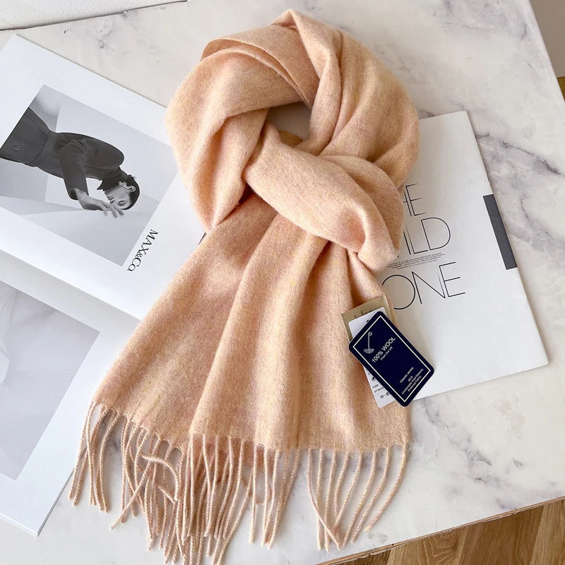 100 Wool Narrow Scarf - Solid Color Warm Winter Scarf for Men Women - ZOOMNSTORE