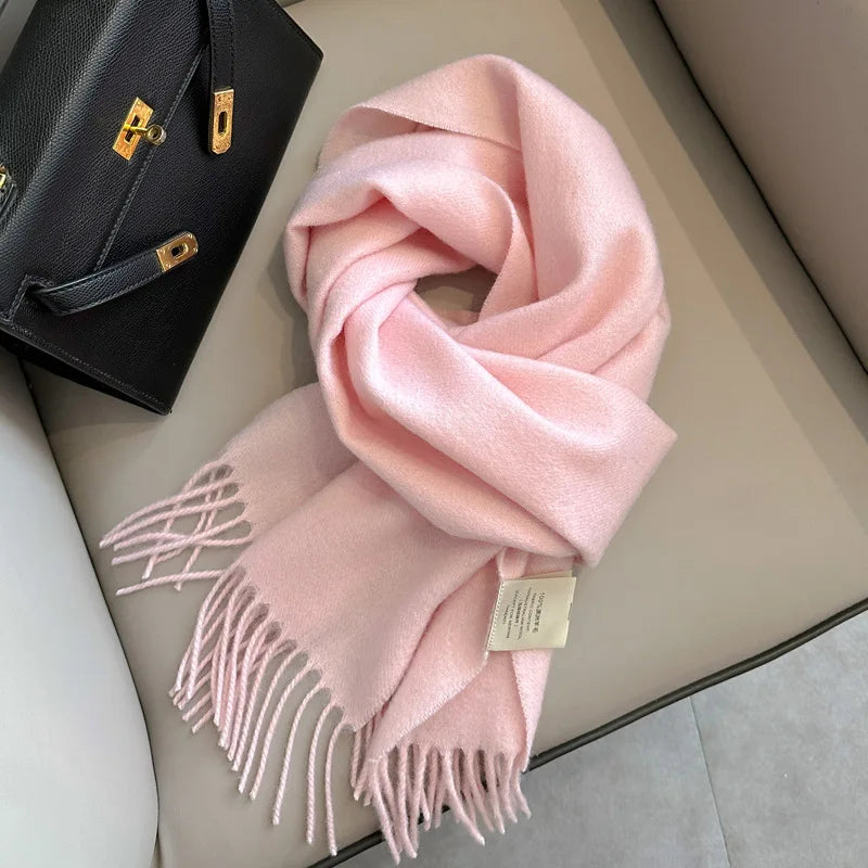 100 Wool Narrow Scarf - Solid Color Warm Winter Scarf for Men Women - ZOOMNSTORE