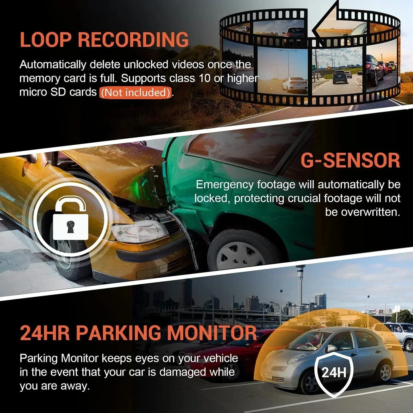 1080P Dual Camera Dash Cam - Front Inside Car Camera with IR Night Vision Loop Recording - ZOOMNSTORE