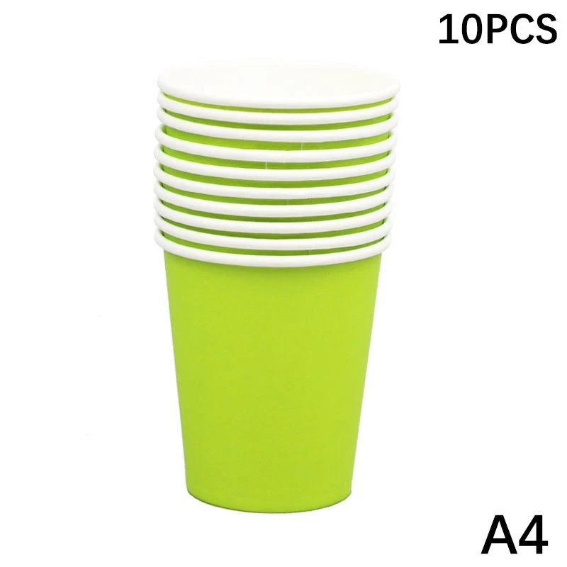 10PCS Disposable Paper Cups - 9oz Solid Color Party Tableware - ZOOMNSTORE