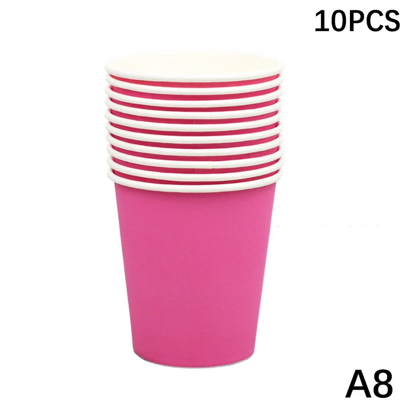 10PCS Disposable Paper Cups - 9oz Solid Color Party Tableware - ZOOMNSTORE