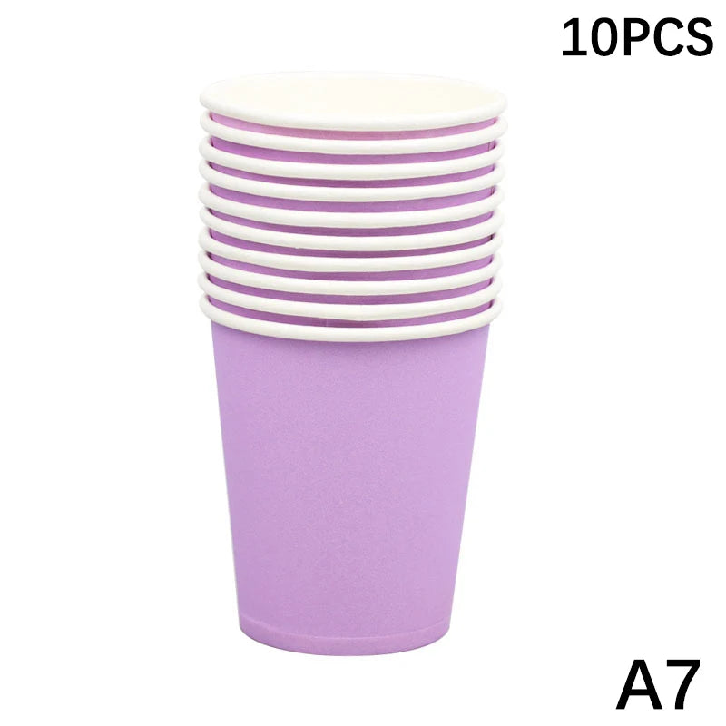 10PCS Disposable Paper Cups - 9oz Solid Color Party Tableware - ZOOMNSTORE