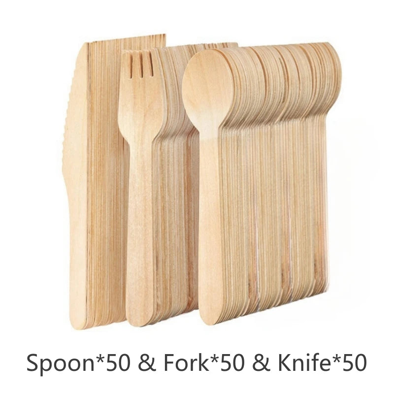 150Pcs Disposable Wooden Cutlery Set - Wedding Party Tableware - ZOOMNSTORE