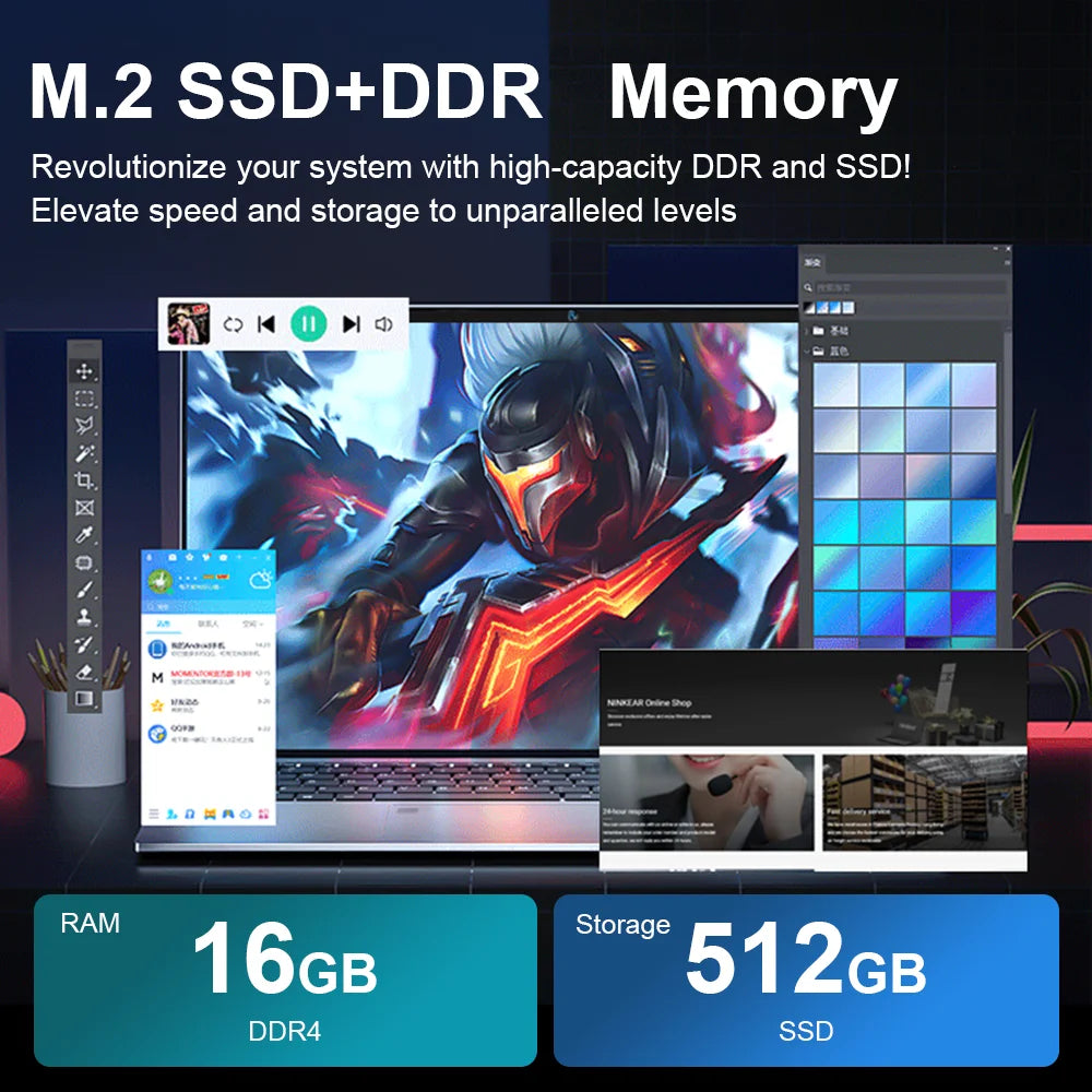 156 HD Intel Celeron Laptop - 16GB RAM 1TB SSD Windows 11 Pro Fingerprint Unlock - ZOOMNSTORE