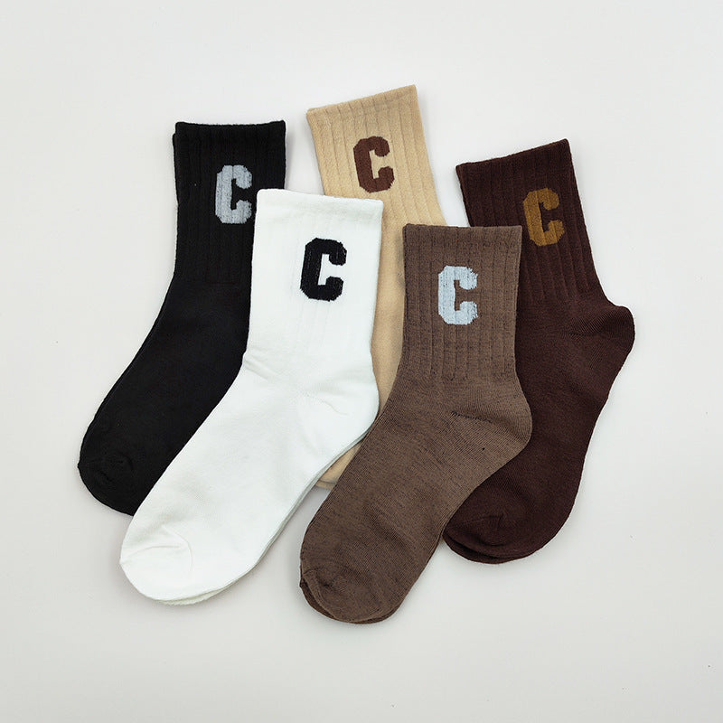 C-Letter Printed Mid-Calf Socks - Casual Comfortable Sports Socks for Outdoor Activities - ZOOMNSTORE