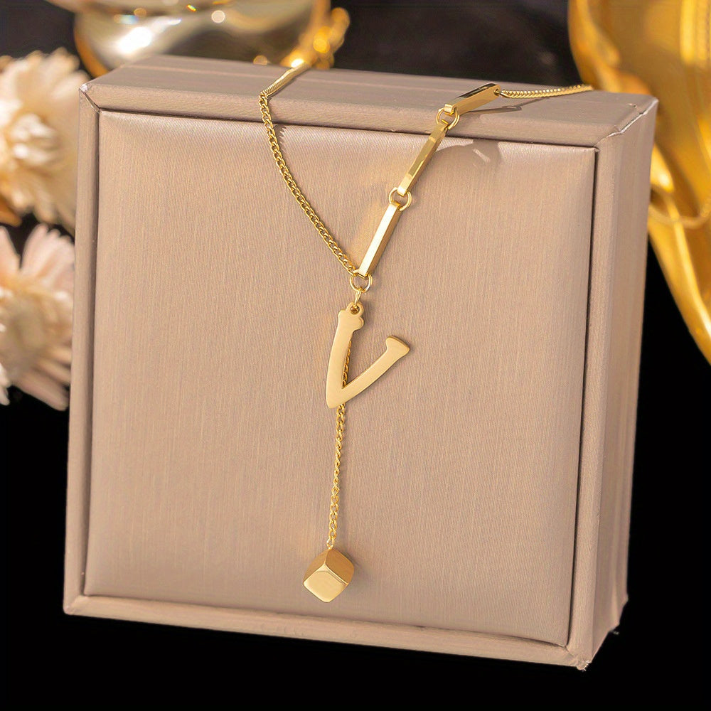 Titanium Steel Alphabet Necklace - Non-Fading Simple Square Pendant Chain