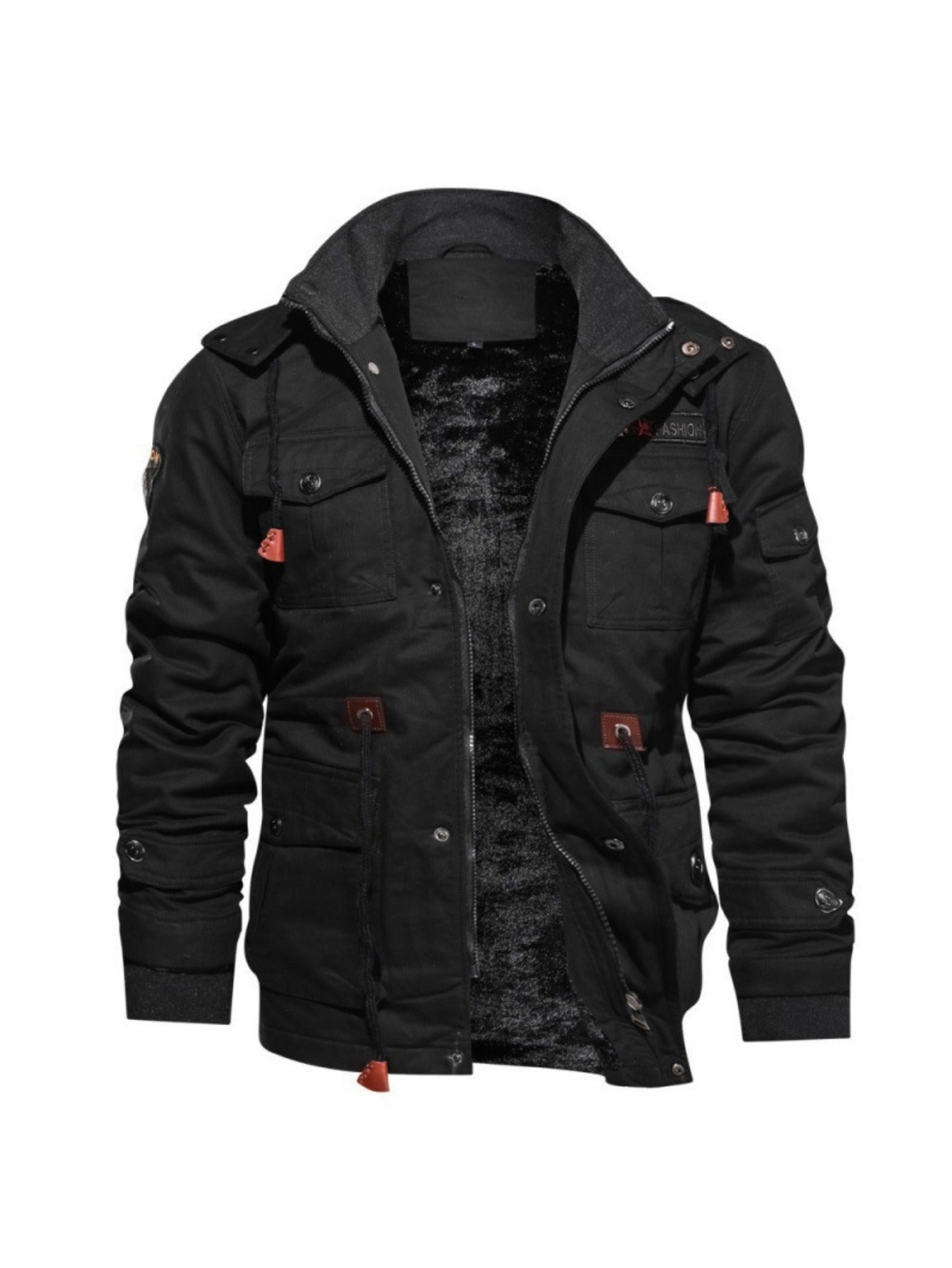Mens Fleece Jacket - Thick Washed Cotton Multi-Pocket Fashionable for Big Men - ZOOMNSTORE