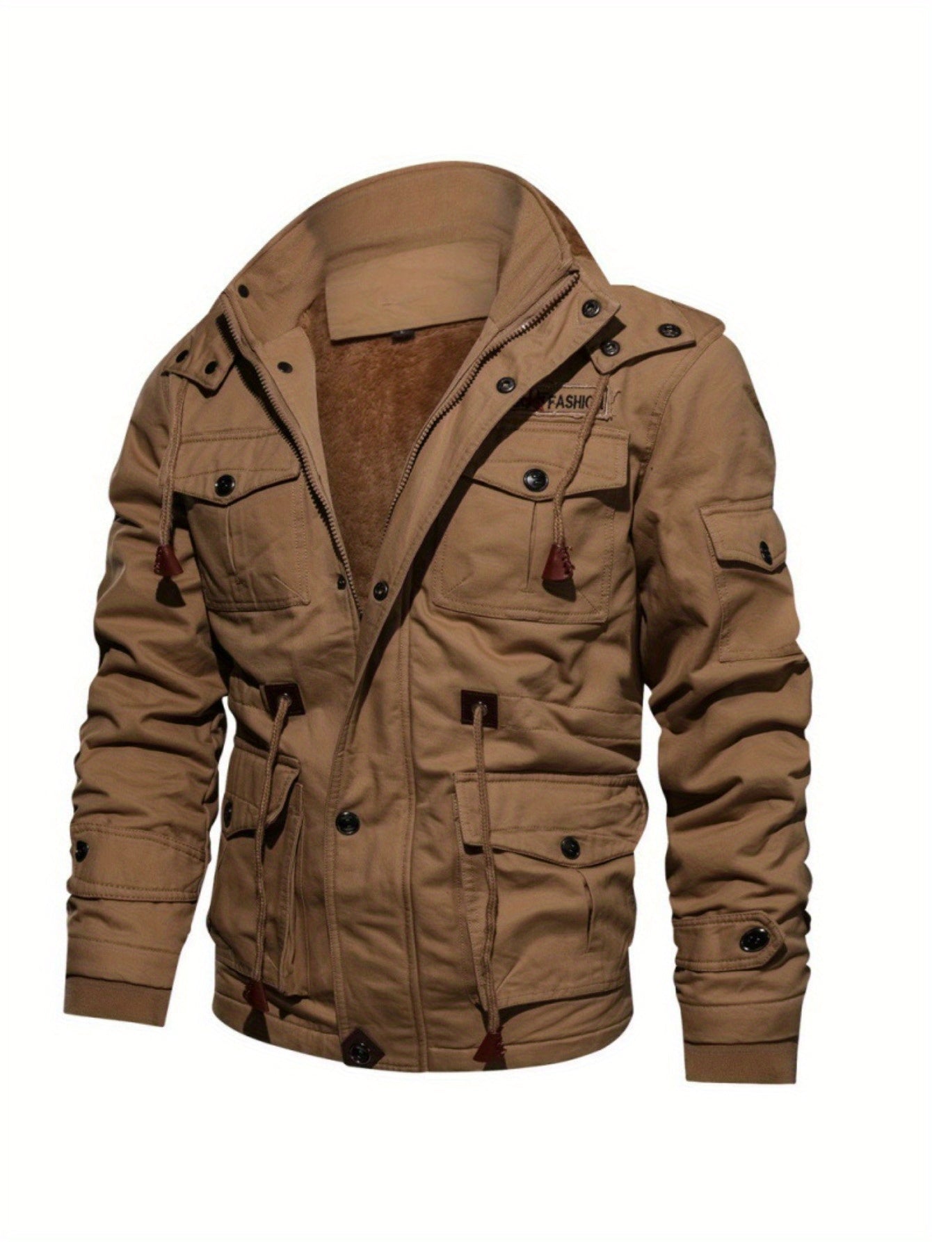 Mens Fleece Jacket - Thick Washed Cotton Multi-Pocket Fashionable for Big Men - ZOOMNSTORE