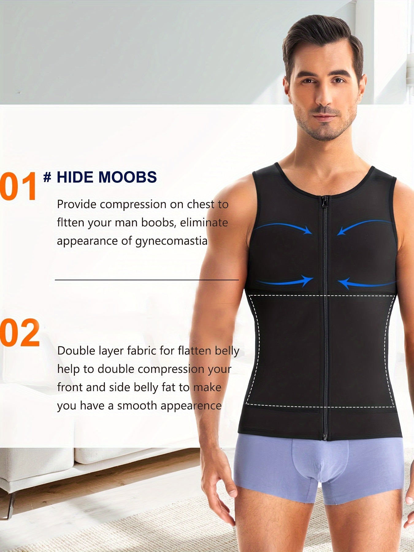 Mens Compression Zipper Tank Top - Slimming Body Shaper Vest - ZOOMNSTORE