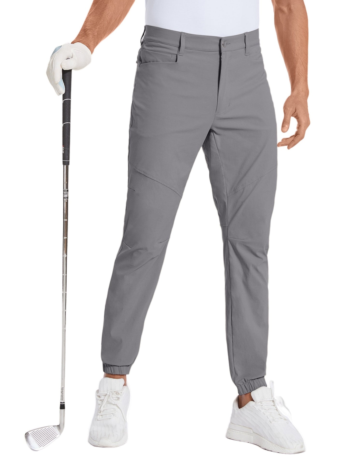 Mens Beige Stretch Hiking Pants - Water-Resistant Slim Fit Joggers with 4 Pockets Elastic Waistband - ZOOMNSTORE