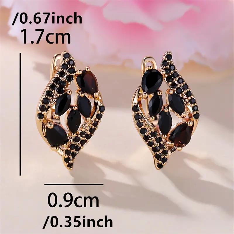 18K Gold-Plated Leaf Earrings - Black Synthetic Zirconia Wedding Jewelry for Women - ZOOMNSTORE