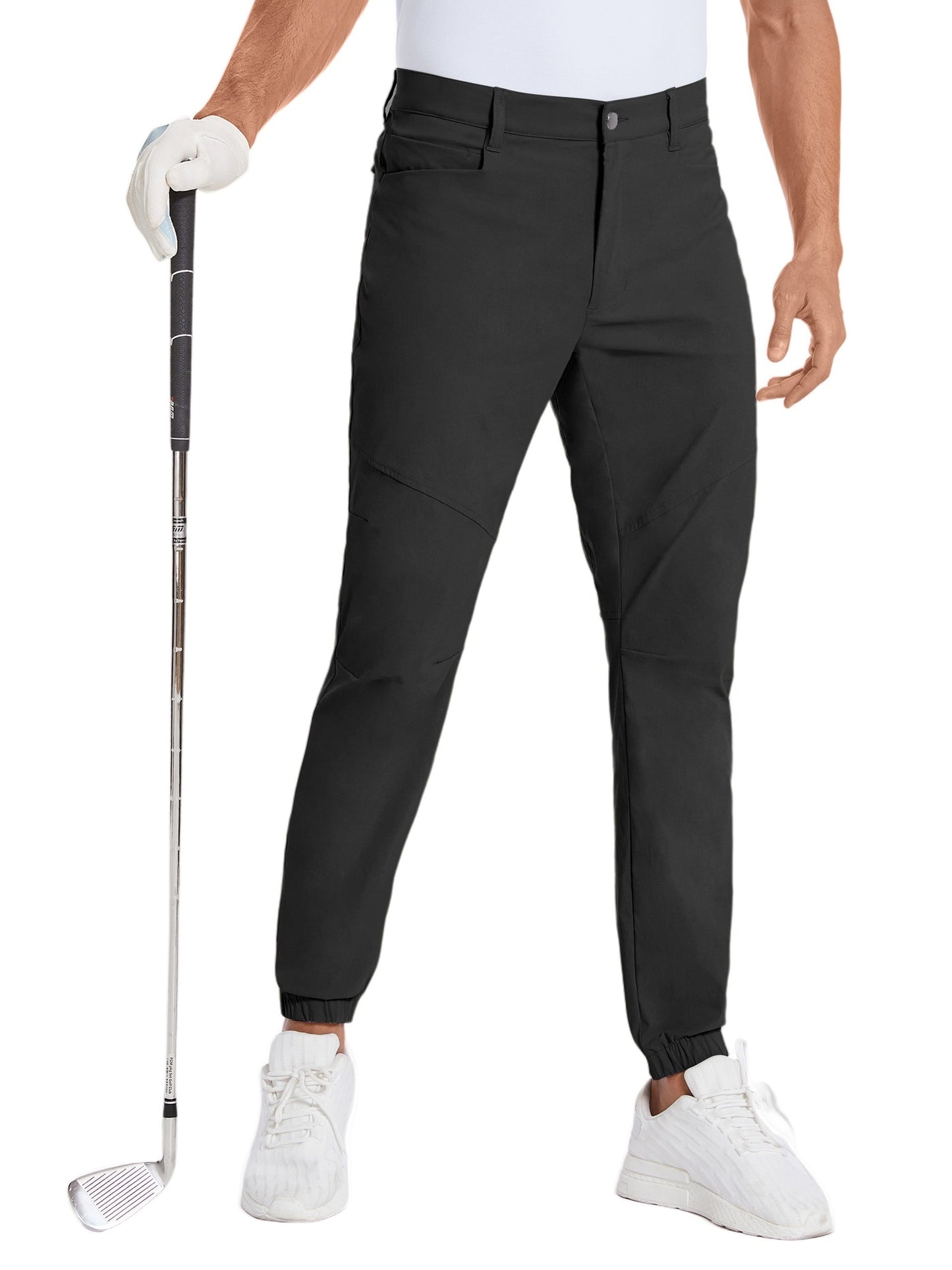 Mens Beige Stretch Hiking Pants - Water-Resistant Slim Fit Joggers with 4 Pockets Elastic Waistband - ZOOMNSTORE