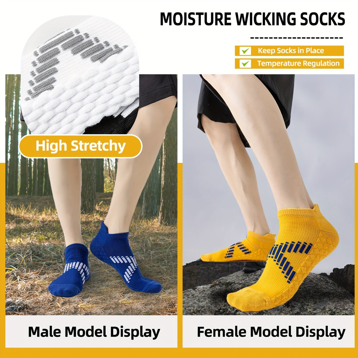 Unisex Athletic Ankle Socks - 6 Pairs Non-Slip Shock Absorbing Breathable Sports Socks for Men Women - ZOOMNSTORE