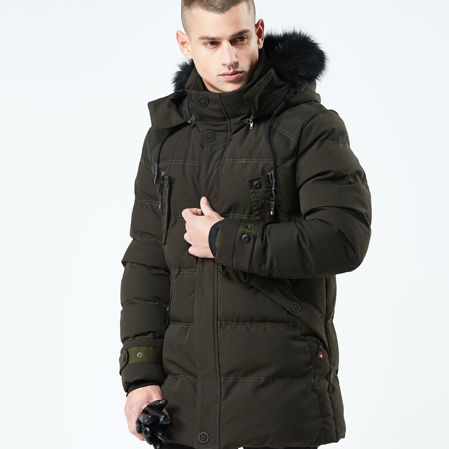 Mens Waterproof Parka Jacket - Warm Puffer Coat with Removable Faux Fur Hood - ZOOMNSTORE