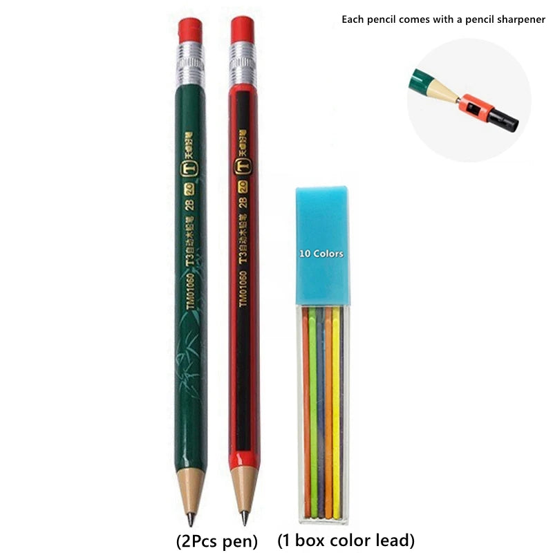 2.0 mm Mechanical Pencils Set 2B Automatic Student Pencils with Sharpener Color Pencil Leads School Pens Kawaii Cute Stationery - ZOOMNSTORE