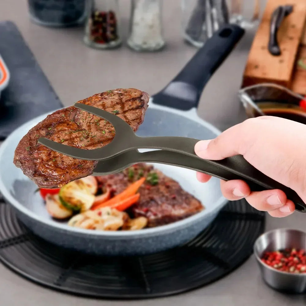 2-in-1 Nylon Grip Tongs Egg Spatula - Kitchen Cooking Accessories - ZOOMNSTORE
