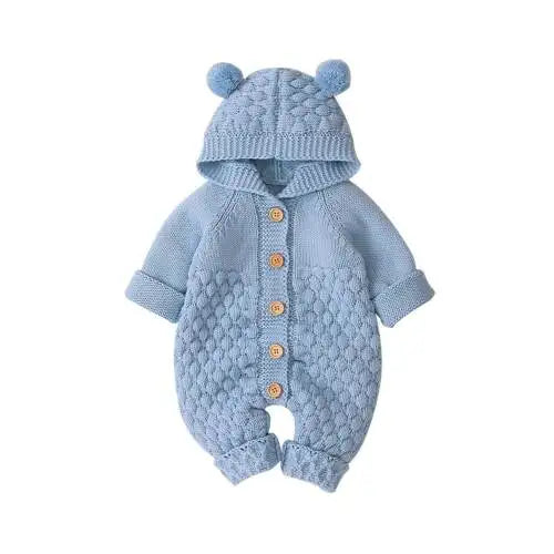 2020 Autumn Winter Newborn Sweater Baby Boy Girl Clothes Romper Bear Ear Knit Hooded Jumpsuit Outfit Clothing - ZOOMNSTORE