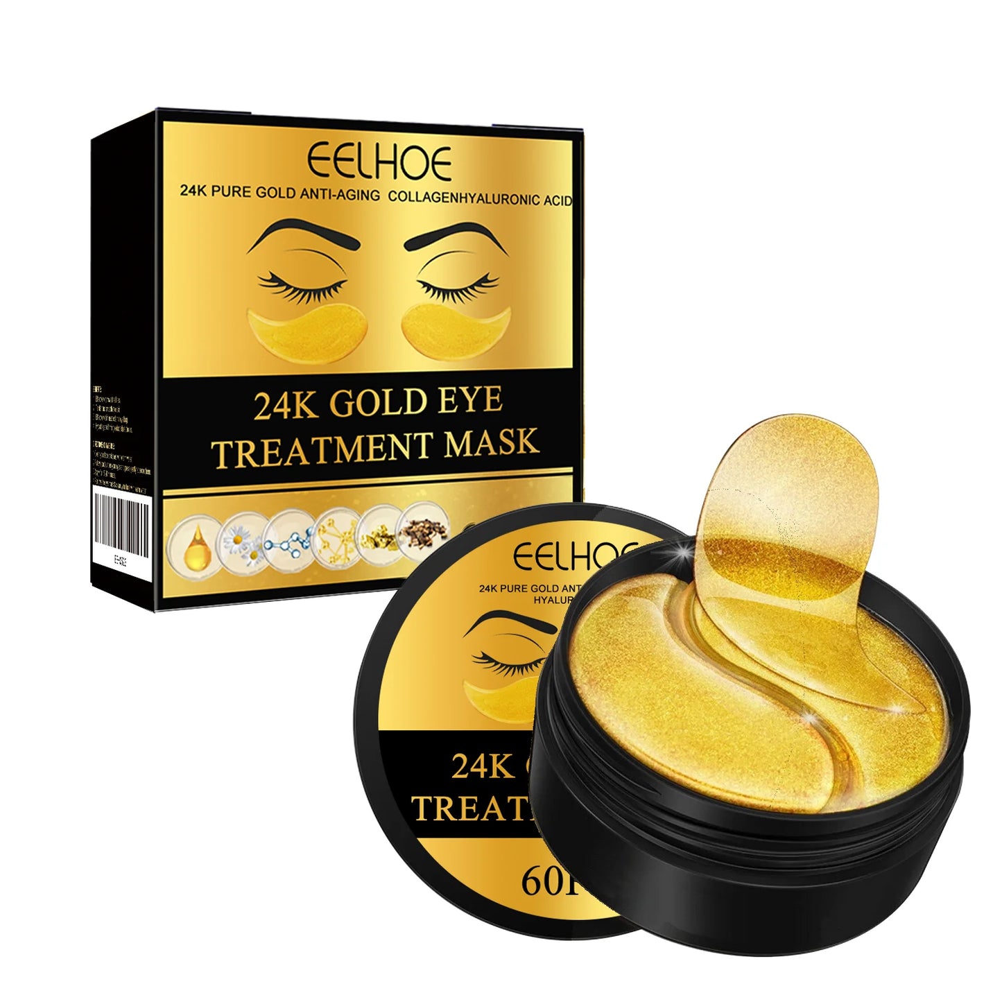 24K Gold Eye Masks - 60PCS Anti-Dark Circles Moisturizing Firming Patches - ZOOMNSTORE