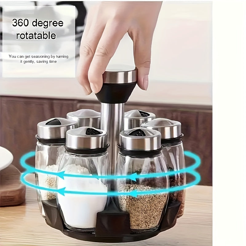 Revolving Spice Rack Set - Multi-Function Countertop Organizer with Jars for Seasonings and Spices - ZOOMNSTORE