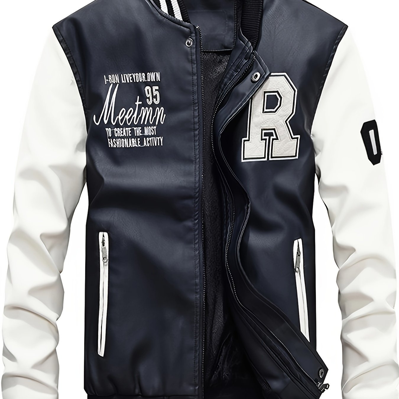 Slim Fit Mens Faux Leather Baseball Jacket - Casual Stand Collar Coat - ZOOMNSTORE
