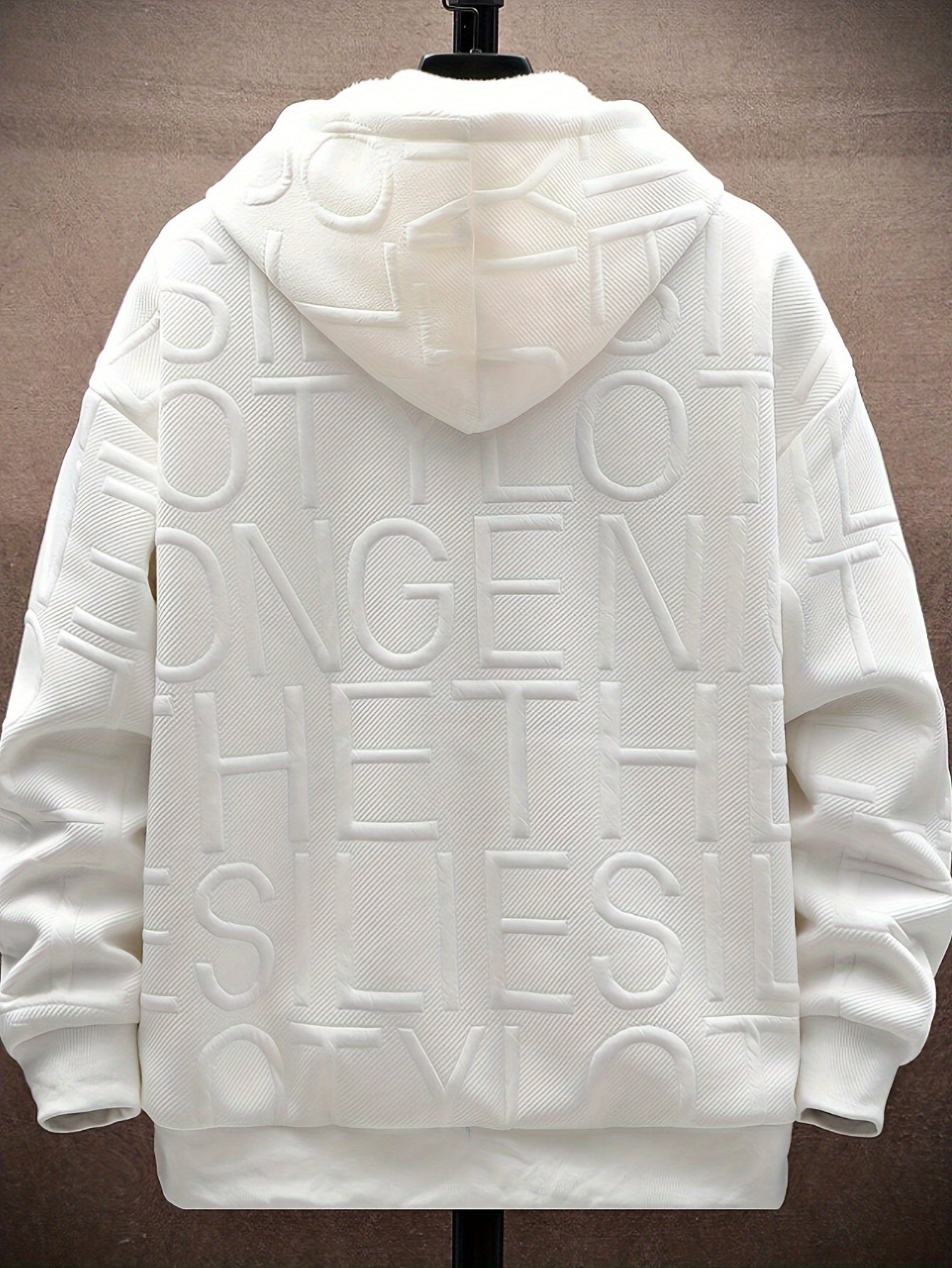 Mens Casual Full-Zip Hoodie with Plush Lining - Stylish Letter Print Jacket for FallWinter Streetwear - ZOOMNSTORE