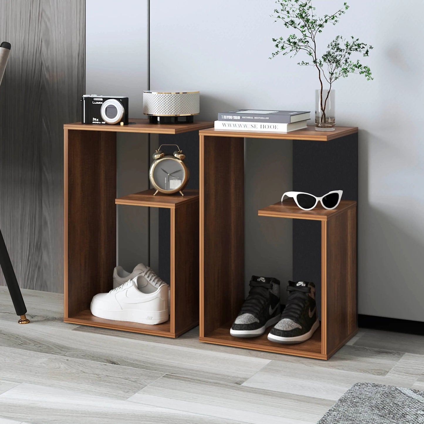 3-Tier Side Table - Modern Wooden End Table with Walnut Finish & Storage Shelves - ZOOMNSTORE