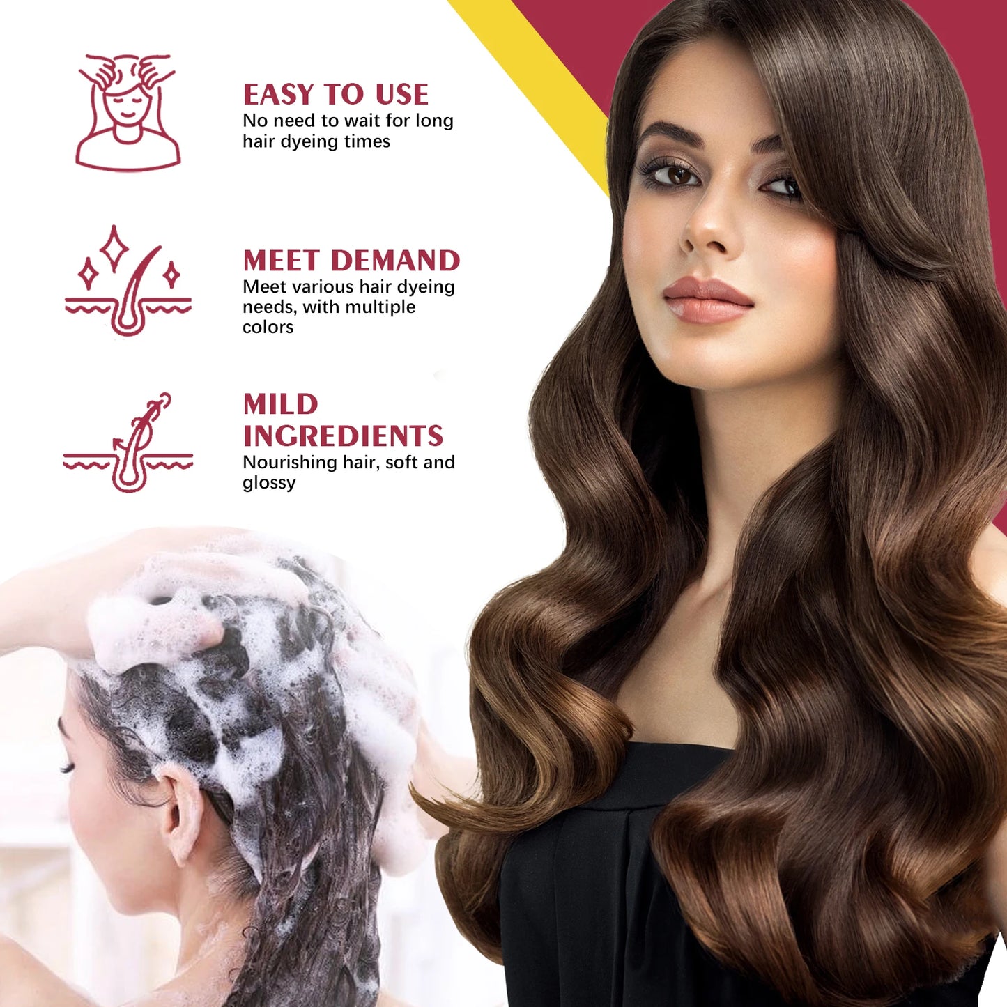 3-in-1 Hair Dye Shampoo - Nourishing Black Hair Color Repair - ZOOMNSTORE