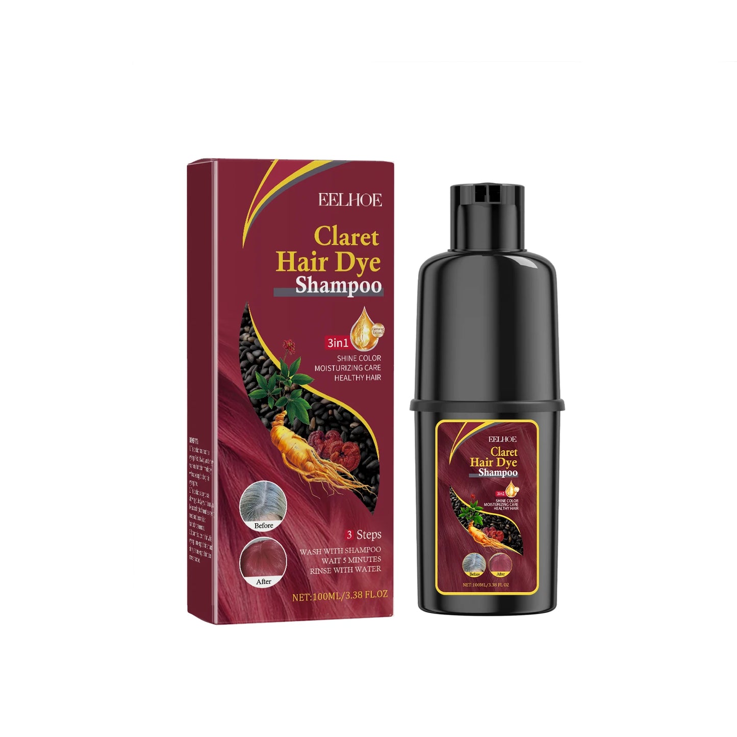 3-in-1 Hair Dye Shampoo - Nourishing Black Hair Color Repair - ZOOMNSTORE