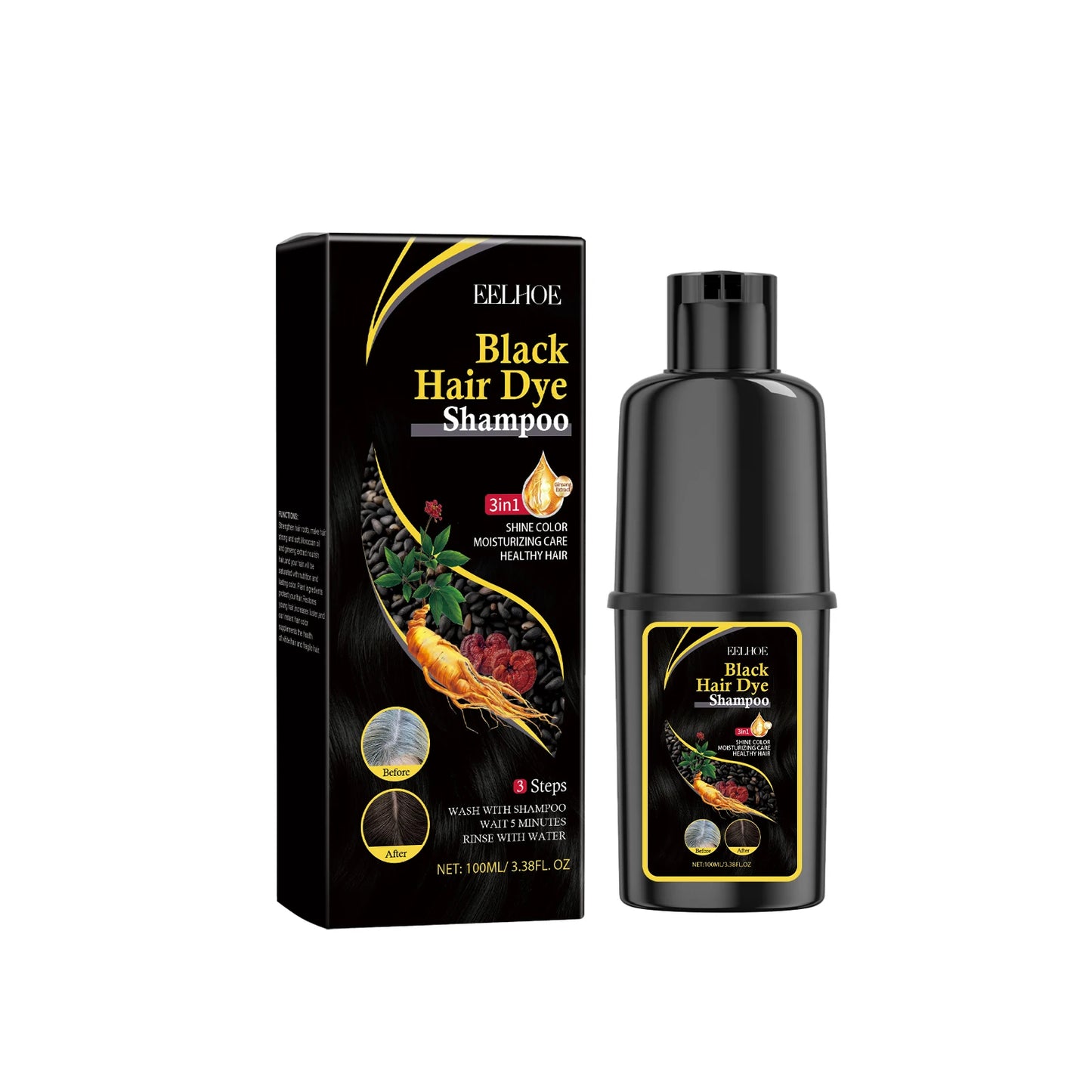 3-in-1 Hair Dye Shampoo - Nourishing Black Hair Color Repair - ZOOMNSTORE