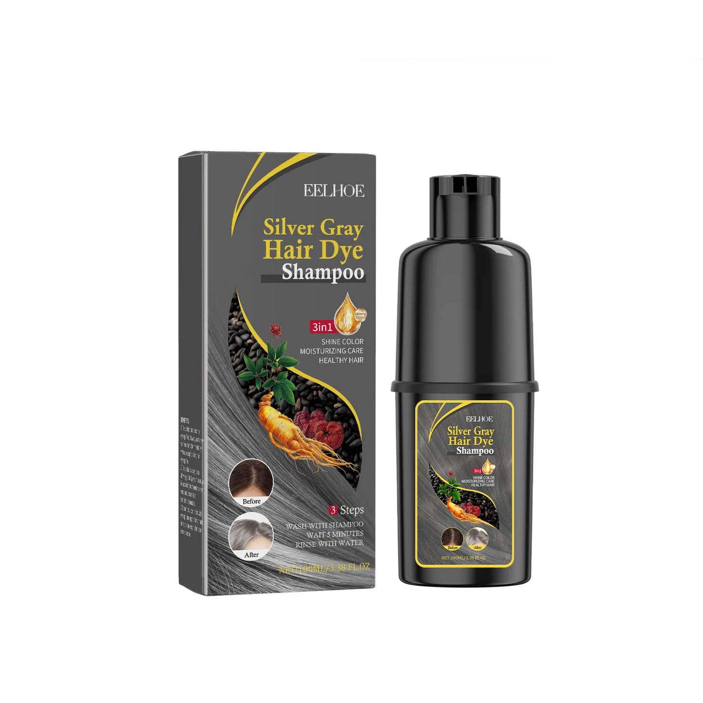 3-in-1 Hair Dye Shampoo - Nourishing Black Hair Color Repair - ZOOMNSTORE