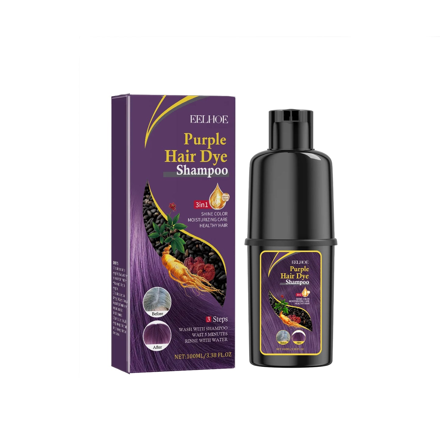 3-in-1 Hair Dye Shampoo - Nourishing Black Hair Color Repair - ZOOMNSTORE