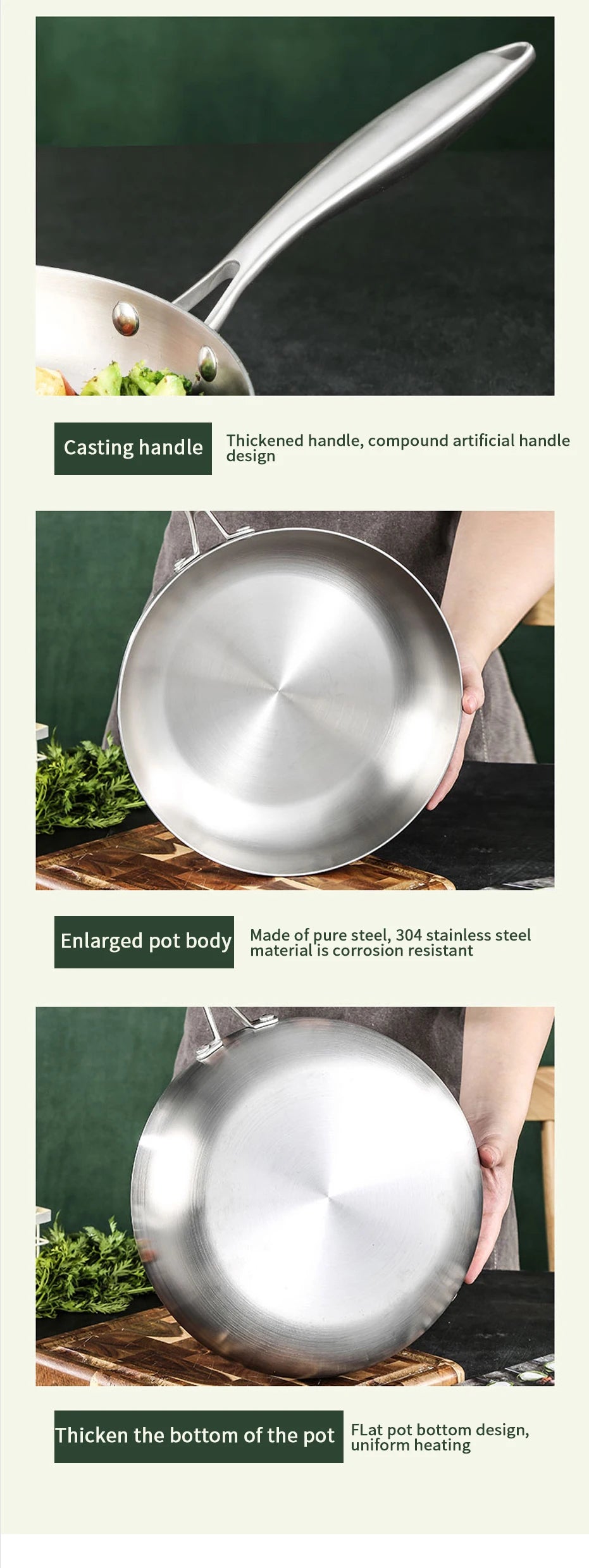 304 Stainless Steel Non-Stick Frying Pan - Induction Gas Stove Compatible Cookware - ZOOMNSTORE