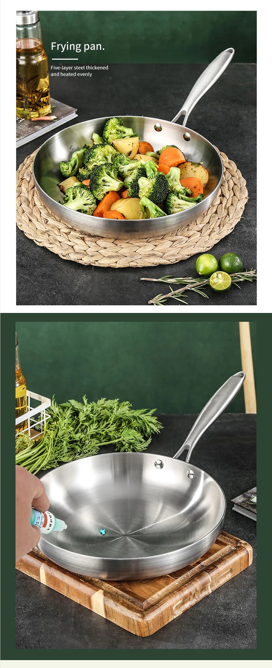 304 Stainless Steel Non-Stick Frying Pan - Induction Gas Stove Compatible Cookware - ZOOMNSTORE