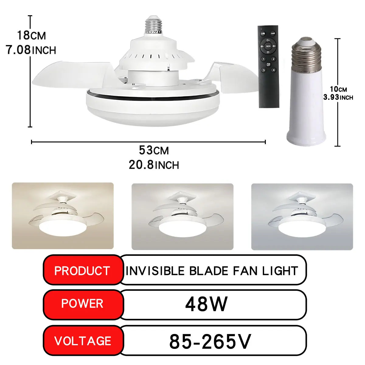 30W LED Ceiling Fan Light with Remote - Dimmable E27 for Living Room Study 110-265V - ZOOMNSTORE