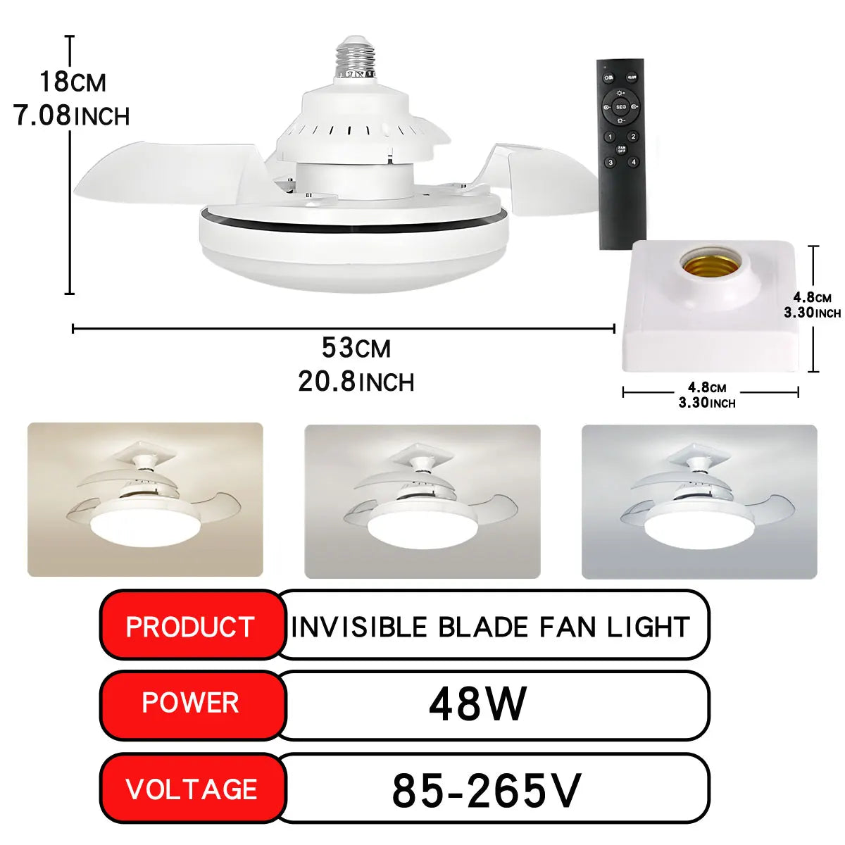 30W LED Ceiling Fan Light with Remote - Dimmable E27 for Living Room Study 110-265V - ZOOMNSTORE