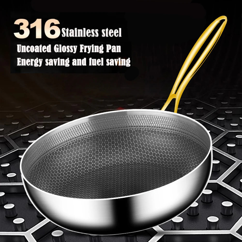 316 Stainless Steel Non-Stick Frying Pan Wok - Induction Gas Stove Cookware - ZOOMNSTORE