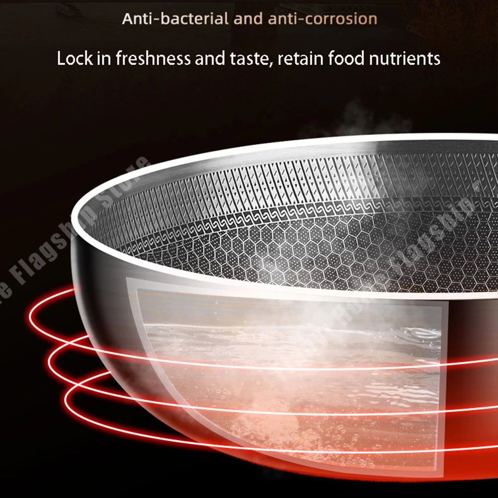 316 Stainless Steel Non-Stick Frying Pan Wok - Induction Gas Stove Cookware - ZOOMNSTORE