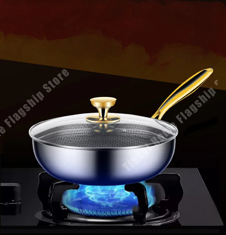 316 Stainless Steel Non-Stick Frying Pan Wok - Induction Gas Stove Cookware - ZOOMNSTORE