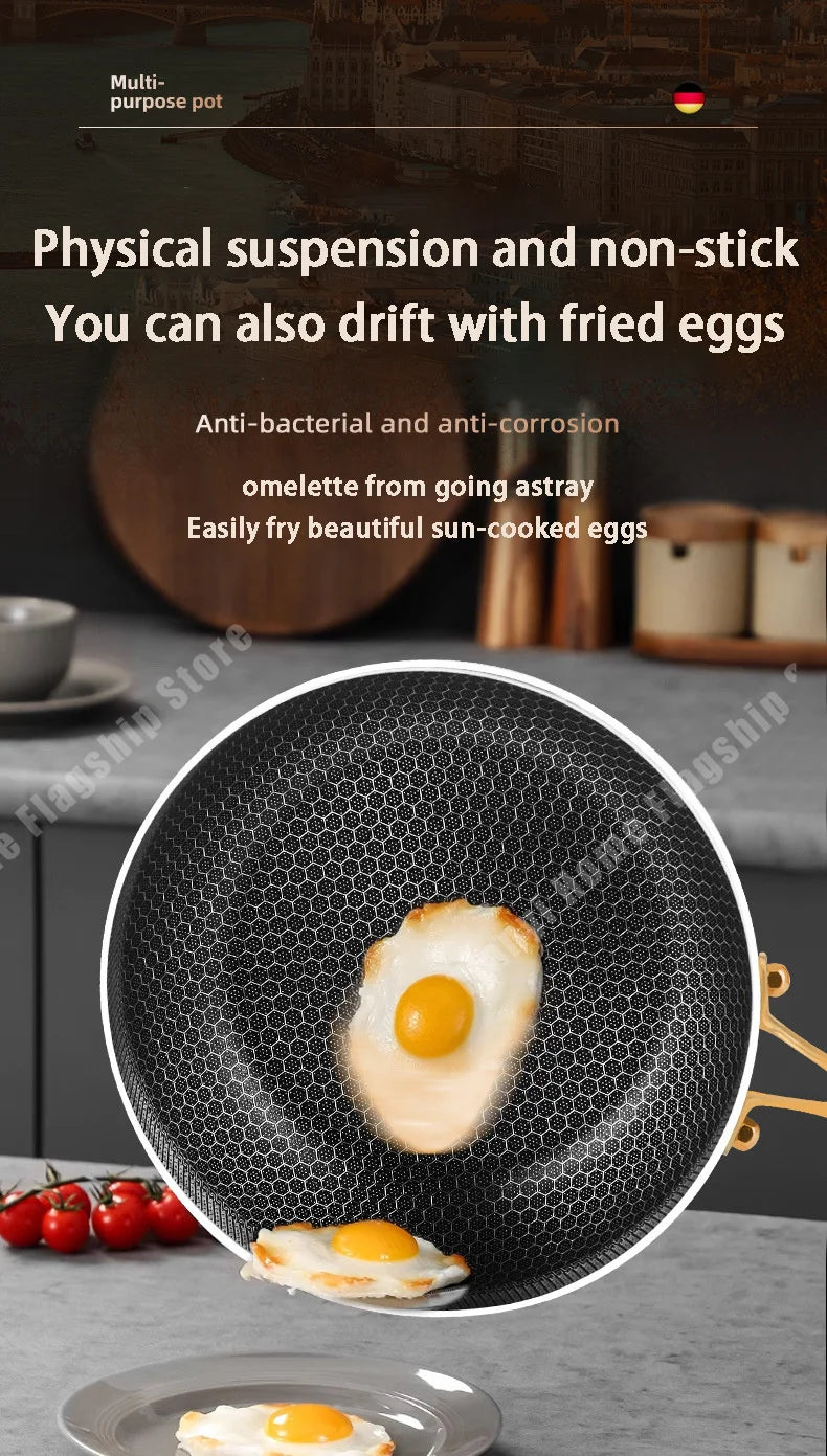 316 Stainless Steel Non-Stick Frying Pan Wok - Induction Gas Stove Cookware - ZOOMNSTORE